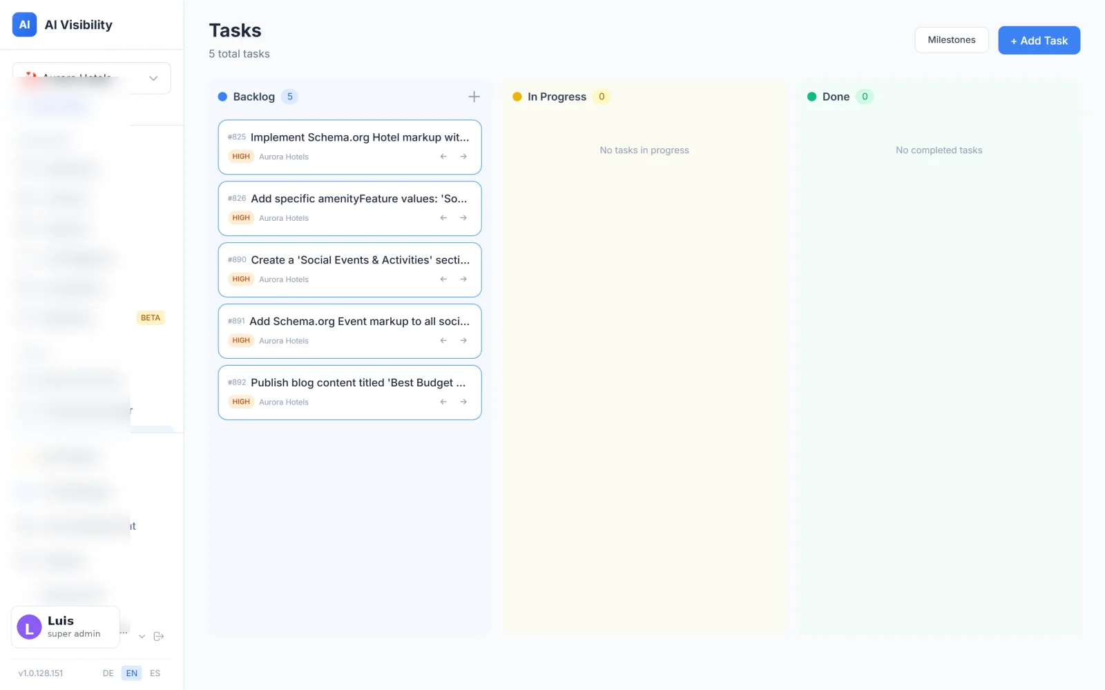 Truffle Tasks Kanban — every recommendation tracked as an assignable backlog item